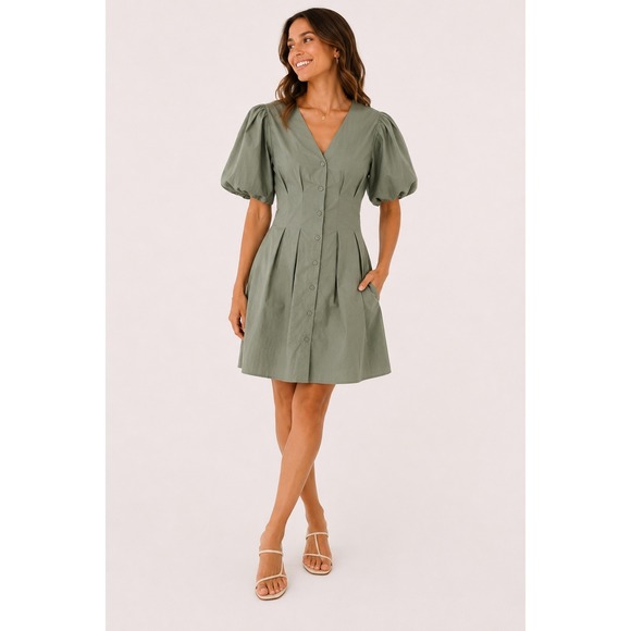 Bailey 44 Dresses & Skirts - NEW Bailey 44 Sage Green Puff Sleeve Button Front A-Line Dress NWT Size L